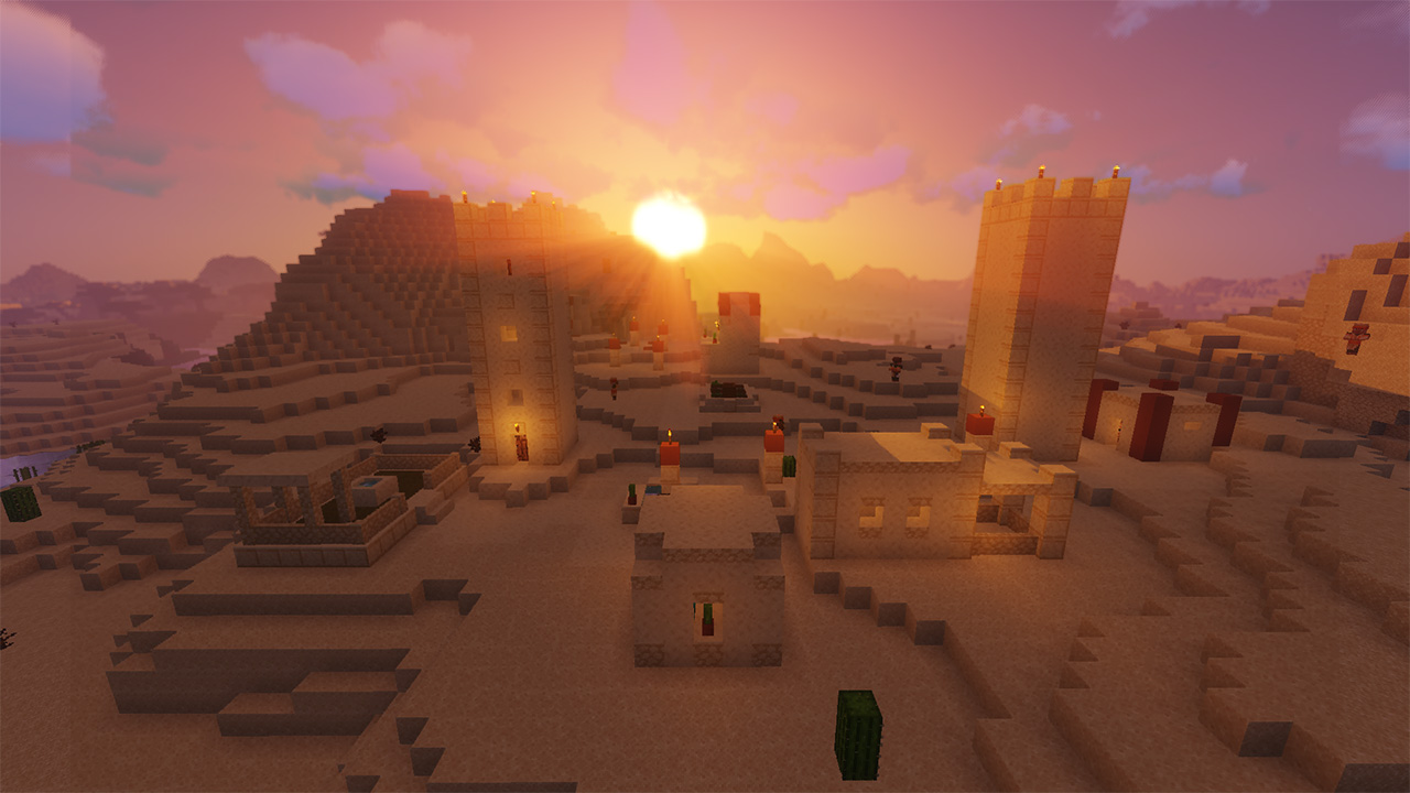 Sunset over a desert village